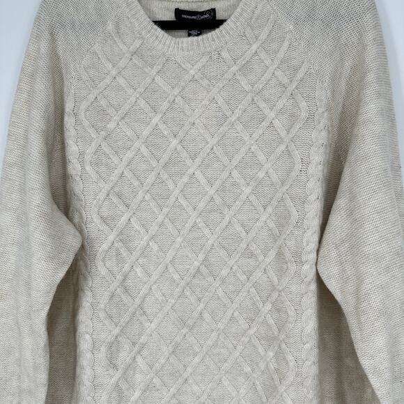 Treasure & Bond Cable Stitch Knit Crewneck Sweater Oatmeal Mens Fall 2XL - Picture 3 of 10